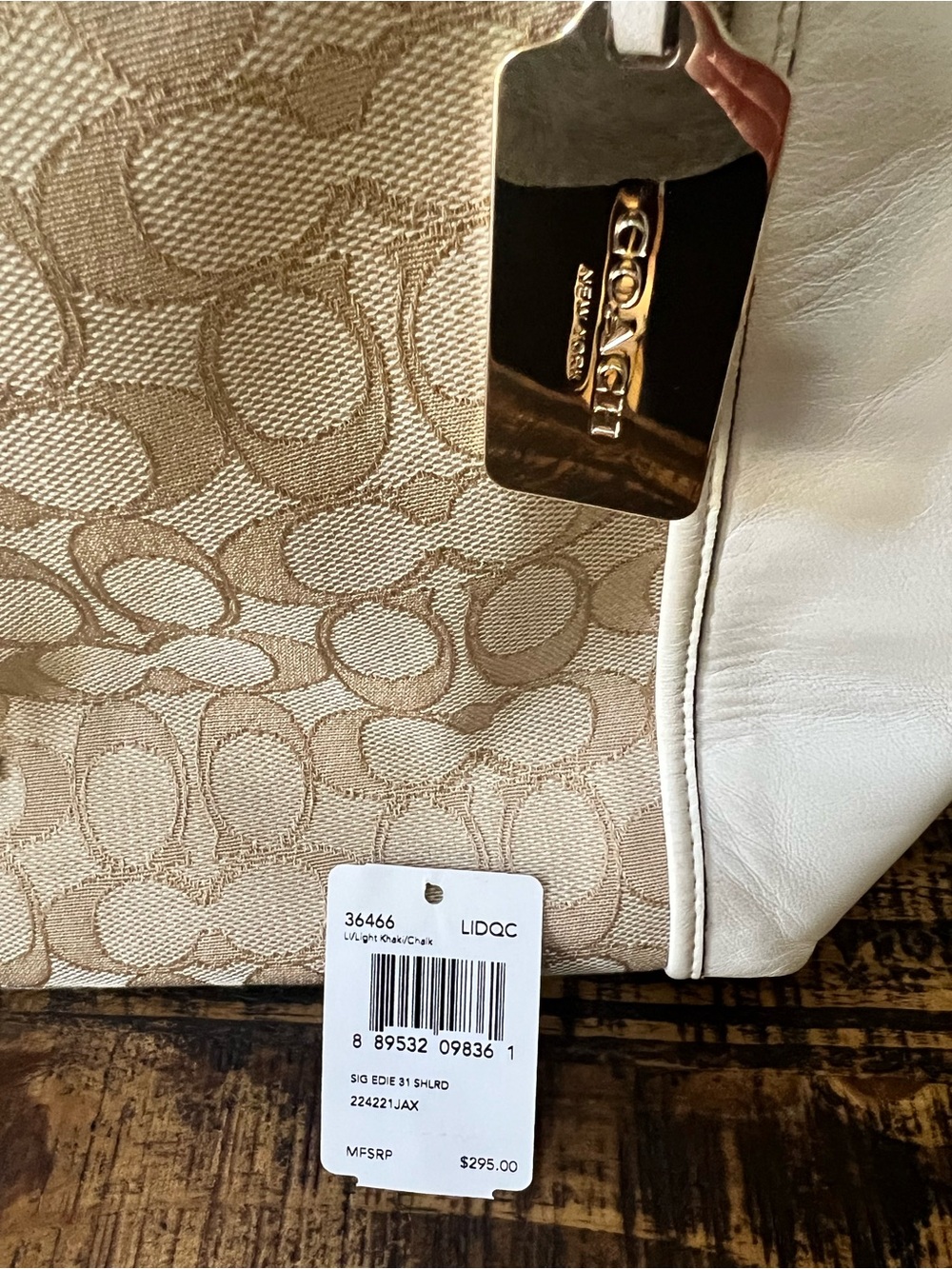 Coach Signature Edie Shoulder Bag with Light Khaki & Chalk Trim - Picture 10 of 11